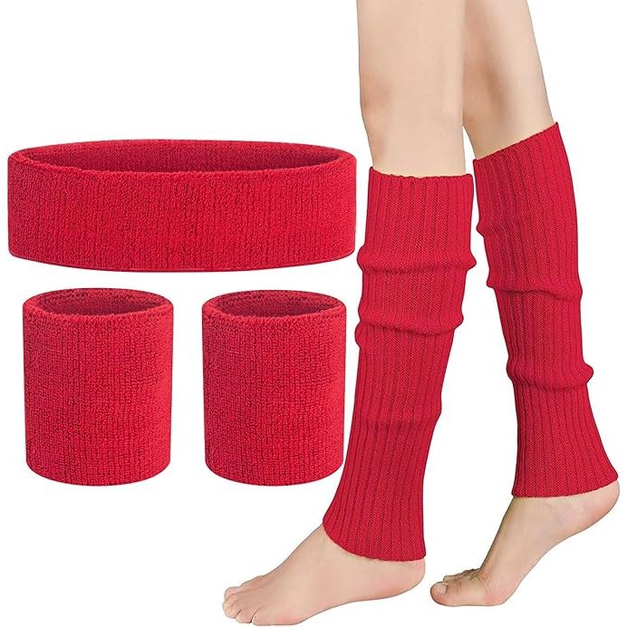 The 80s Leg Warmers Set, Women Neon Running Headband Wristbands Knit Outfit Sport Accessories Leg Warmers Sweatband Set is a nostalgic throwback to the fashion trends of the 1980s. The set includes a pair of leg warmers, a headband, and wristbands, all made from a cozy knit material in vibrant neon colors.