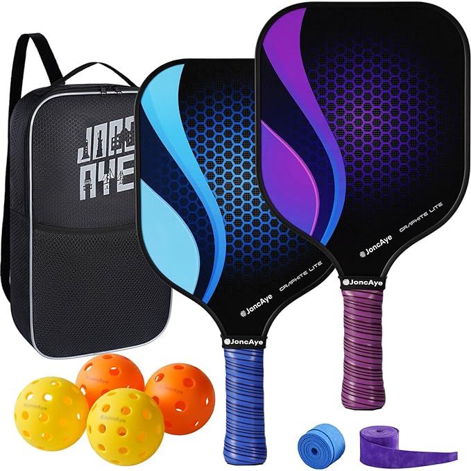 The JoncAye Pickleball Paddles Set includes a total of four or two rackets, balls, and a carrying bag for convenient storage and transport. This set is approved by the USAPA (USA Pickleball Association), ensuring high quality and meeting regulations for official play.