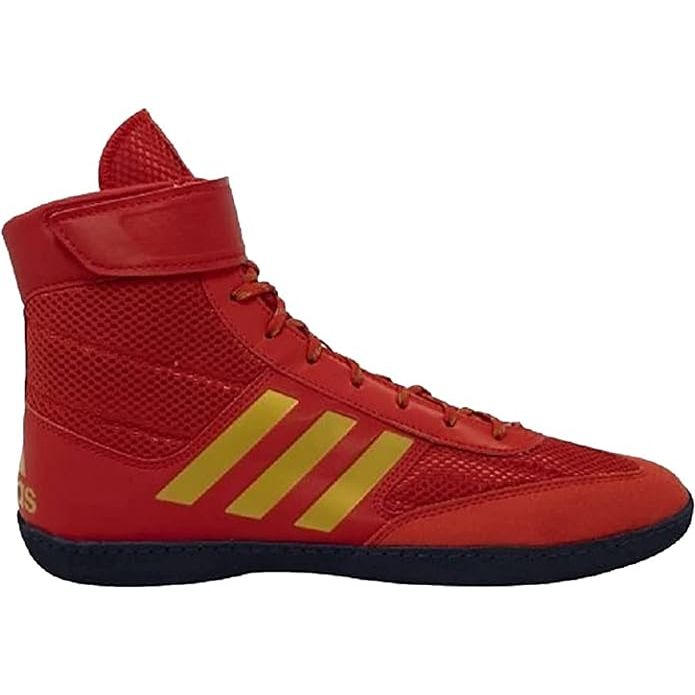 The adidas Men's Combat Speed 5 wrestling shoe is designed for high-performance on the mat. It features a lightweight and breathable mesh upper that provides flexibility and comfort during intense wrestling matches. The shoe also has a snug and secure fit with a lace closure system that helps to keep the foot in place while in motion.