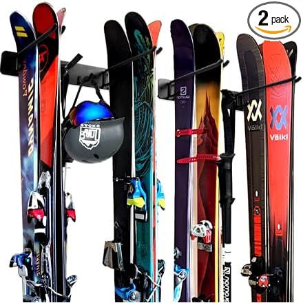 The Wall Mount Ski Storage Rack is a durable and versatile solution for organizing your ski and snowboard equipment. This rack features 8 pairs of metal hooks, allowing you to easily store and access up to 8 pairs of skis or snowboards.