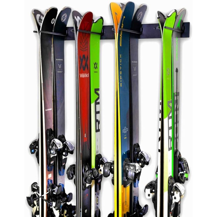 The StoreYourBoard Ski Wall Storage Rack is a convenient and efficient way to store up to 8 pairs of skis in your home or garage. Made from heavy-duty steel, this rack is durable and can withstand the weight of multiple skis. The design of the rack allows for easy access to your skis when you're ready to hit the slopes.
