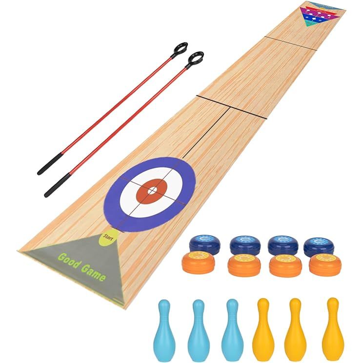 The Portable Indoor Shuffleboard Table Game, Curling Game and Bowling Game 3 in 1 Board Game Set is a versatile and compact game set that offers three different games in one. With a game mat that measures 11.7 feet in length, this game set is suitable for indoor use and provides hours of entertainment for the whole family.