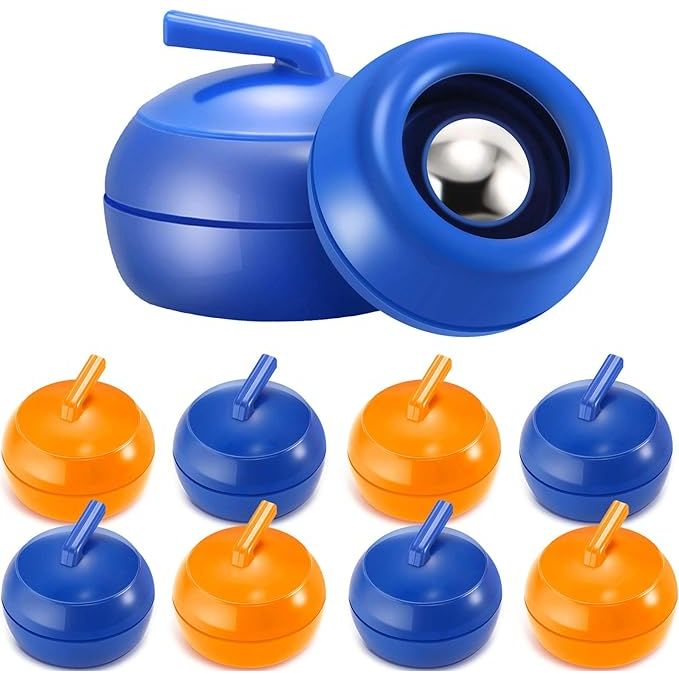 The 8 Pieces Tabletop Curling Game Pucks are a set of replacement shuffleboard rollers that can be used for a variety of sliding bead games for both kids and adults. These pucks are designed to mimic the movement of traditional curling stones on a tabletop-sized curling game board.