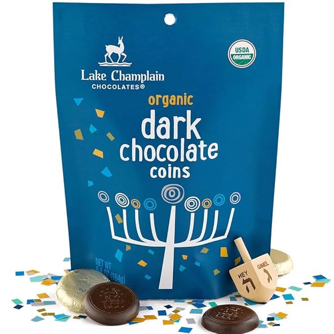 Lake Champlain Chocolates Organic Hanukkah Dark Chocolate Coin Bag contains 5.8 ounces of delicious, rich dark chocolate coins. These coins are made with organic and fair trade certified ingredients, ensuring that they are produced in a sustainable and ethical manner.