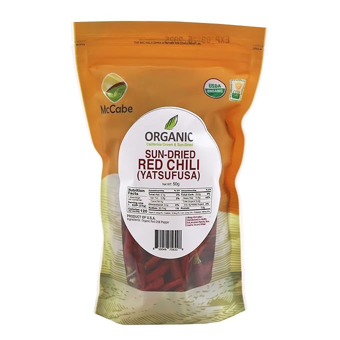 McCabe Organic Sun-Dried Red Chili Pepper is a dried Japanese variety of chili peppers that is rich in Vitamin D and minerals. This product is USDA and CCOF certified, ensuring its organic quality and authenticity.