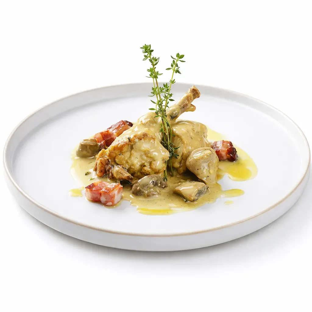 Experience a touch of French culinary tradition with this classic dish that combines tender rabbit with a creamy, tangy mustard sauce enriched with bacon, onions, garlic, and mushrooms. Perfect for an elegant dinner.