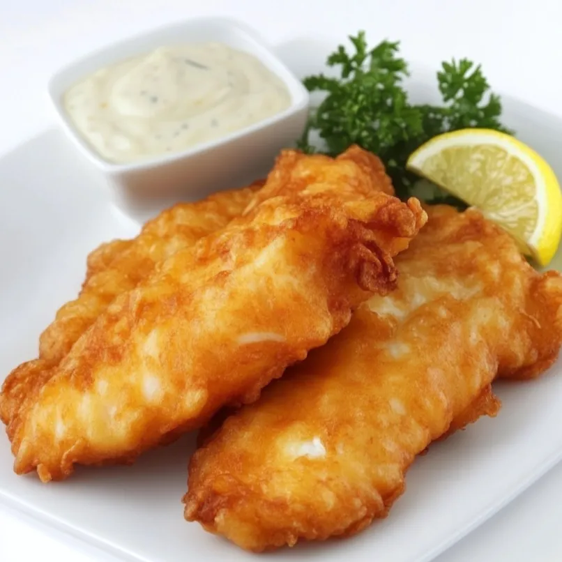 Beer-Battered Fish is a classic dish often associated with British pubs and seaside towns. In this midwestern version Walleye is used, a fish that is prevalent in the Great Lakes region. Fresh fillets walleye are dipped in a light and airy batter made with beer, which lends a subtle yeasty flavor and ensures a golden, crisp coating once fried.