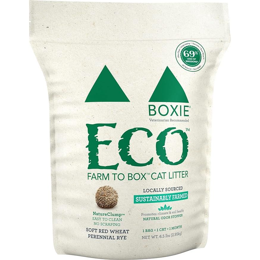 Boxie® Eco™ Farm to Box Sustainable 30 Day Odor Control Clumping Cat Litter is a premium quality cat litter made with sustainable, plant-based materials. The litter is designed to provide long-lasting odor control for up to 30 days, making it convenient for cat owners to maintain a clean and fresh-smelling litter box. 
This 6.