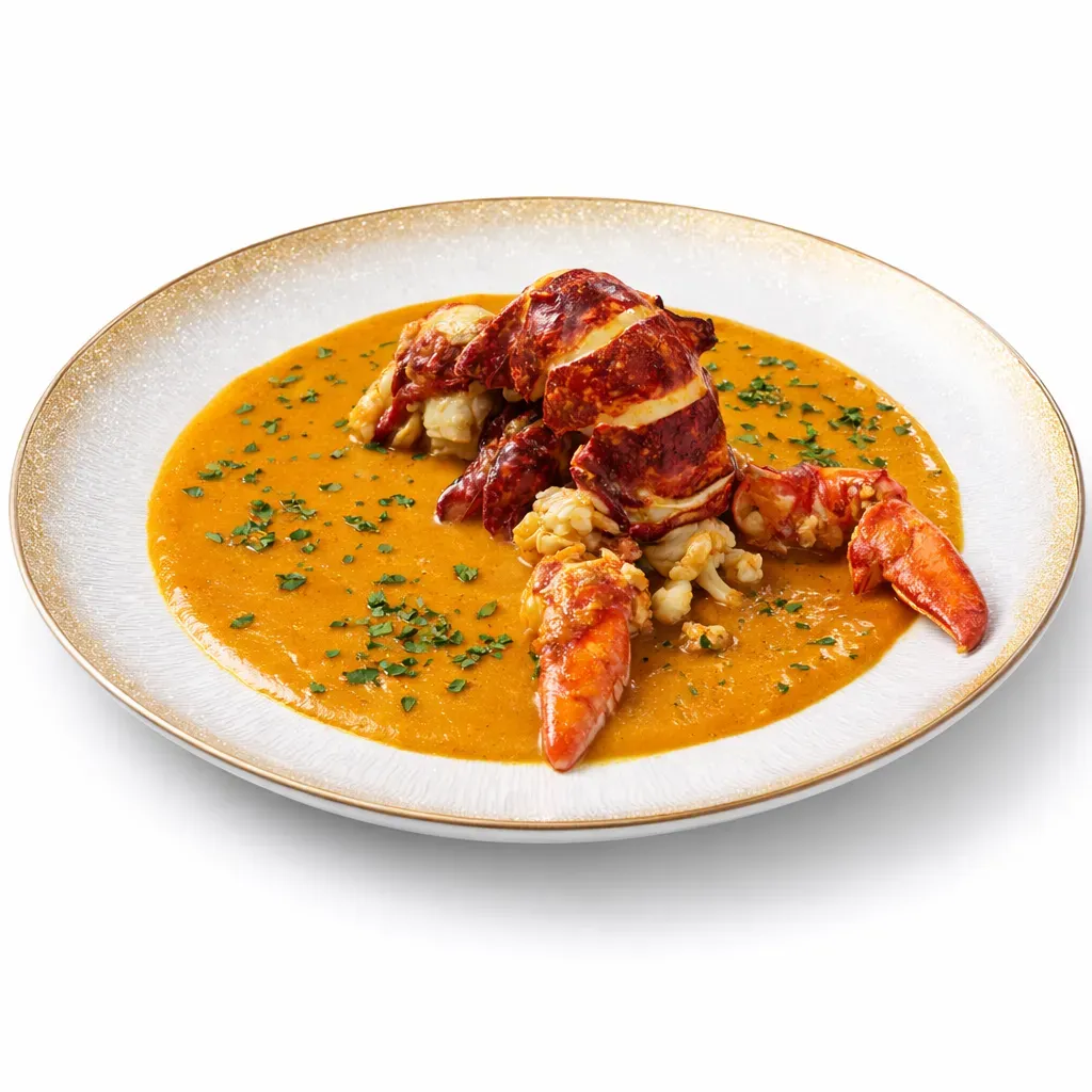 Dive into the rich flavors of classic French culinary art with this Lobster Armoricaine, a refined dish perfect for special occasions. This delightful creation features fresh lobster enveloped in a succulent sauce rich with tomatoes, white wine, and Calvados.