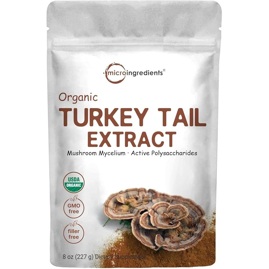 Organic Turkey Tail Mushroom Powder is a highly concentrated 50:1 extract that comes in an 8-ounce container. It is freeze-dried to preserve the active polysaccharides, making it a potent and effective supplement.