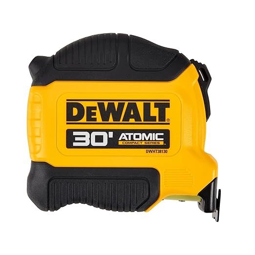 The DEWALT Atomic Compact Series 30 ft. Tape Measure is a reliable and convenient tool for measuring a variety of distances. With a 30-foot length, this tape measure is suitable for everyday measurements on job sites or around the house.