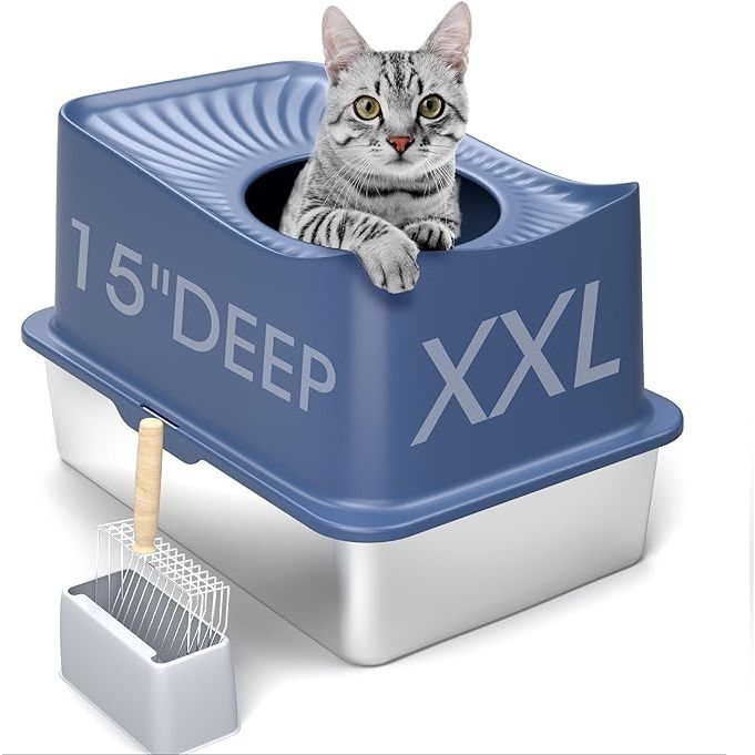 Introducing our premium stainless steel cat litter box, a durable and odor-free solution for your furry friend. Crafted from high-quality stainless steel, this litter box is scratch-resistant and built to last compared to plastic alternatives.