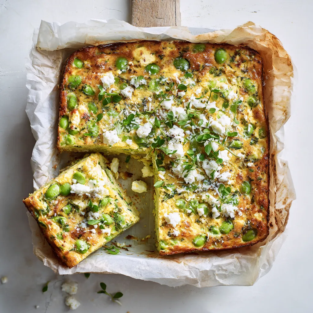 A delectable, protein-rich frittata featuring edamame and feta cheese, perfect for breakfast, brunch, or meal prep.