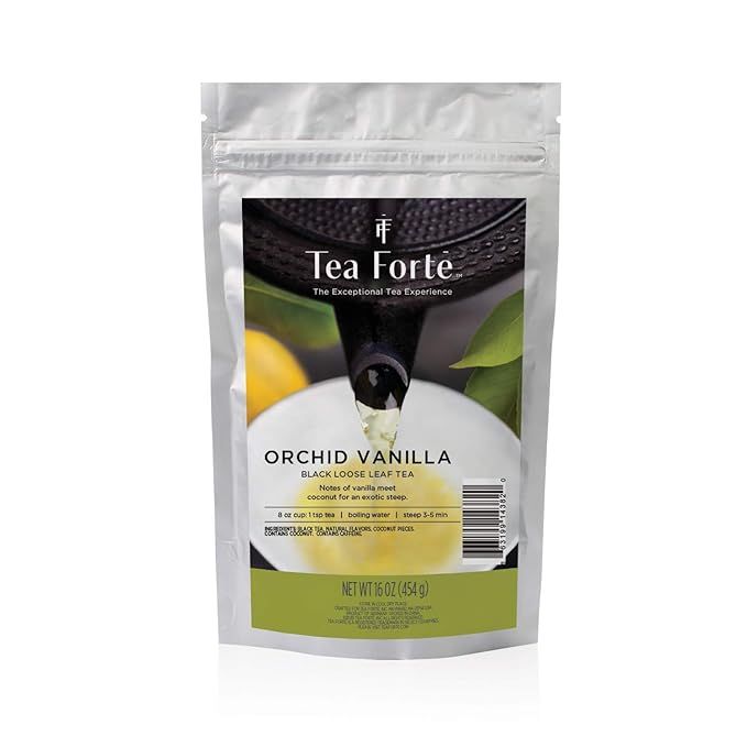 Tea Forte Orchid Vanilla Loose Bulk Tea is a high-quality black tea blend that comes in a 1-pound pouch, making it perfect for those who enjoy a bold and flavorful cup of tea every day. This loose-leaf tea is infused with the delicate flavors of orchid and vanilla, providing a unique and aromatic experience with every sip.