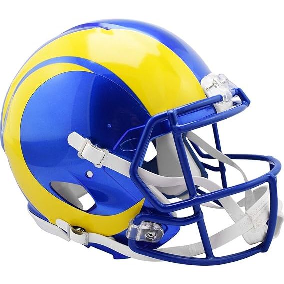 The NFL Los Angeles Rams Speed Authentic Football Helmet is the official helmet worn by players of the Los Angeles Rams during games. This helmet is designed to provide maximum protection while maintaining a lightweight and comfortable fit.