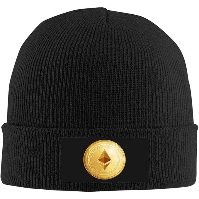 Flag of Ethereum Cozy Knitted Beanie Hat - Stylish Winter Headwear Acrylic Ideal for All Ages Black image