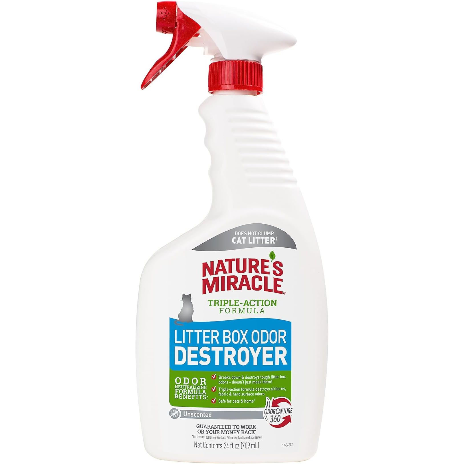 Nature's Miracle Litter Box Odor Destroyer is a powerful formula designed to eliminate feces, urine, and ammonia odors from your cat's litter box. The 24-ounce spray bottle makes it easy to apply the product directly to the affected areas, ensuring maximum odor-fighting effectiveness.