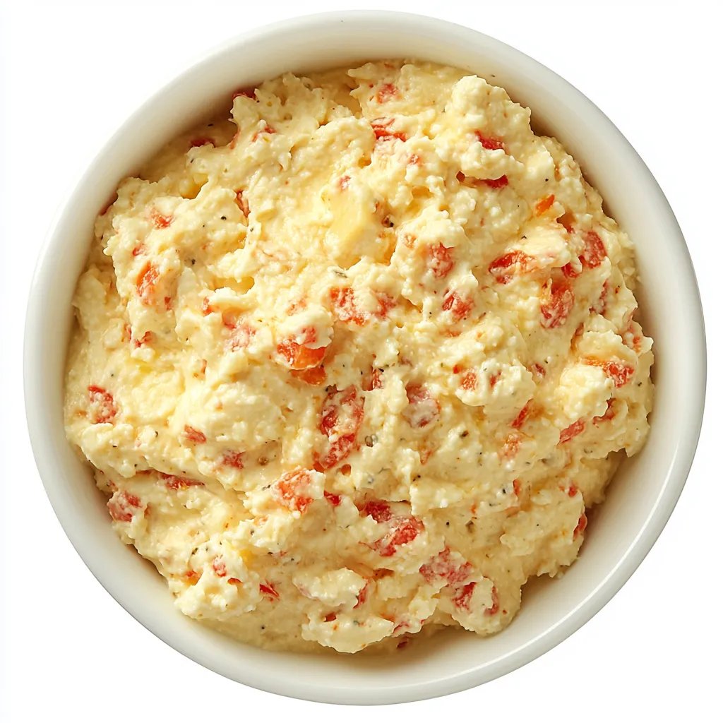 The Classic Pimento Cheese Spread is a southern U.S. favorite that features creamy cheese mixed with pimento peppers for a flavorful and slightly tangy spread. This addictive concoction combines grated sharp cheddar cheese and softened cream cheese to achieve its silky-smooth texture, with a touch of mayonnaise for added richness.