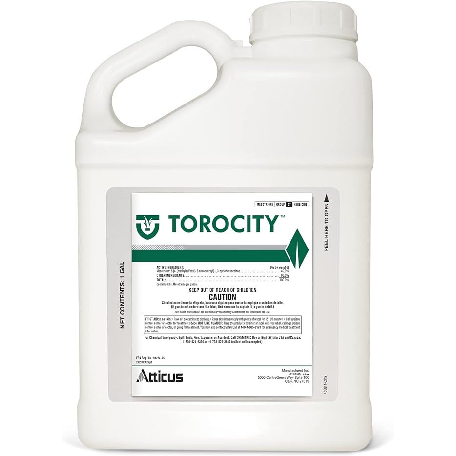 Torocity Turf Herbicide is a powerful selective weed killer designed for both commercial and residential lawns. This product contains the active ingredient Mesotrione, known for its control of a wide variety of broadleaf and grassy weeds.