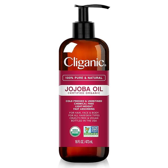 Cliganic USDA Organic Jojoba Oil is a 100% pure and natural moisturizing oil that can be used on the face, hair, skin, and nails. It comes in a bulk 16oz size with a convenient pump for easy dispensing. This oil is certified USDA organic, meaning it is free from pesticides, chemicals, and harmful additives.