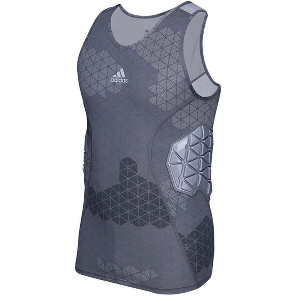 The adidas Men's IRONSKIN 3 PAD Sleeveless Athletic Shirt is a high-performance training top designed for intense workouts and sports activities. It features adidas' IRONSKIN technology, which provides extra durability and abrasion resistance for protection during contact sports.