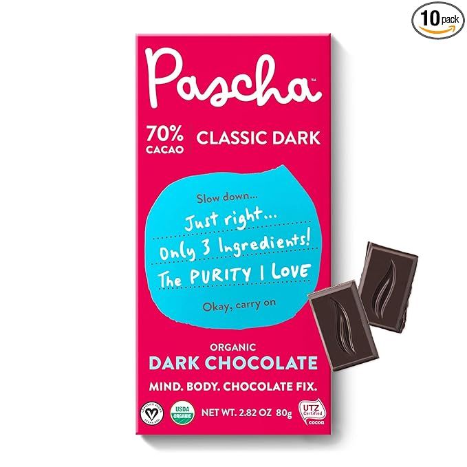 Pascha Organic Dark Chocolate Bars are made with 70% cacao, giving them a rich and intense chocolate flavor. These bars are certified organic, meaning they are made with high-quality ingredients that are free from synthetic pesticides and chemicals.