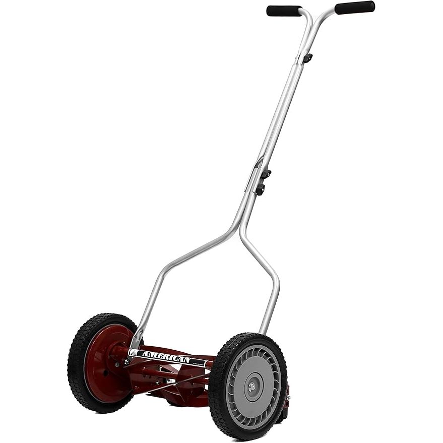 The American Lawn Mower Company 1304-14 14-Inch 5-Blade Push Reel Lawn Mower is a manual push mower designed for eco-friendly and efficient grass cutting. This reel mower has a cutting width of 14 inches and features five steel blades that provide a clean and precise cut.