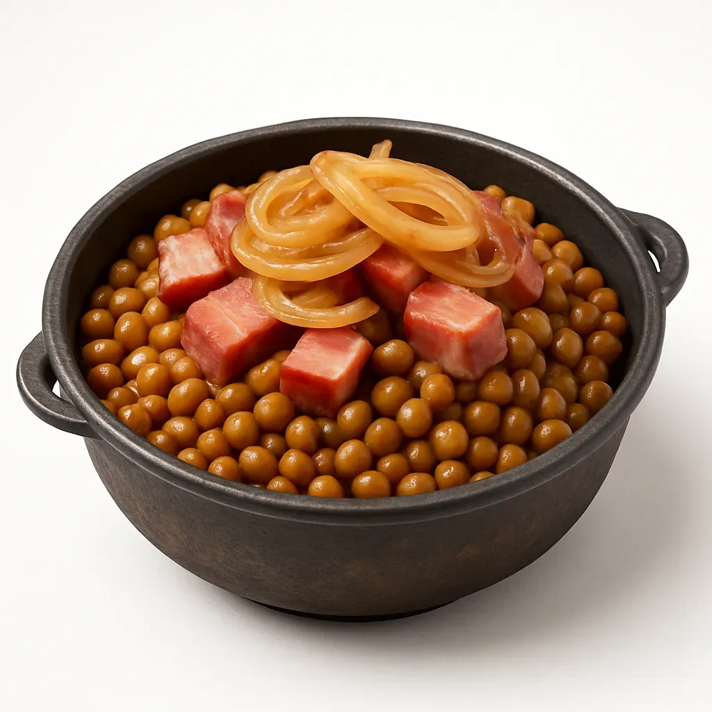 A comforting classic from Latvia combining grey peas, smoky bacon, and sweet caramelized onions. Perfect for festive occasions, served warm or cold with rye bread and sour cream.