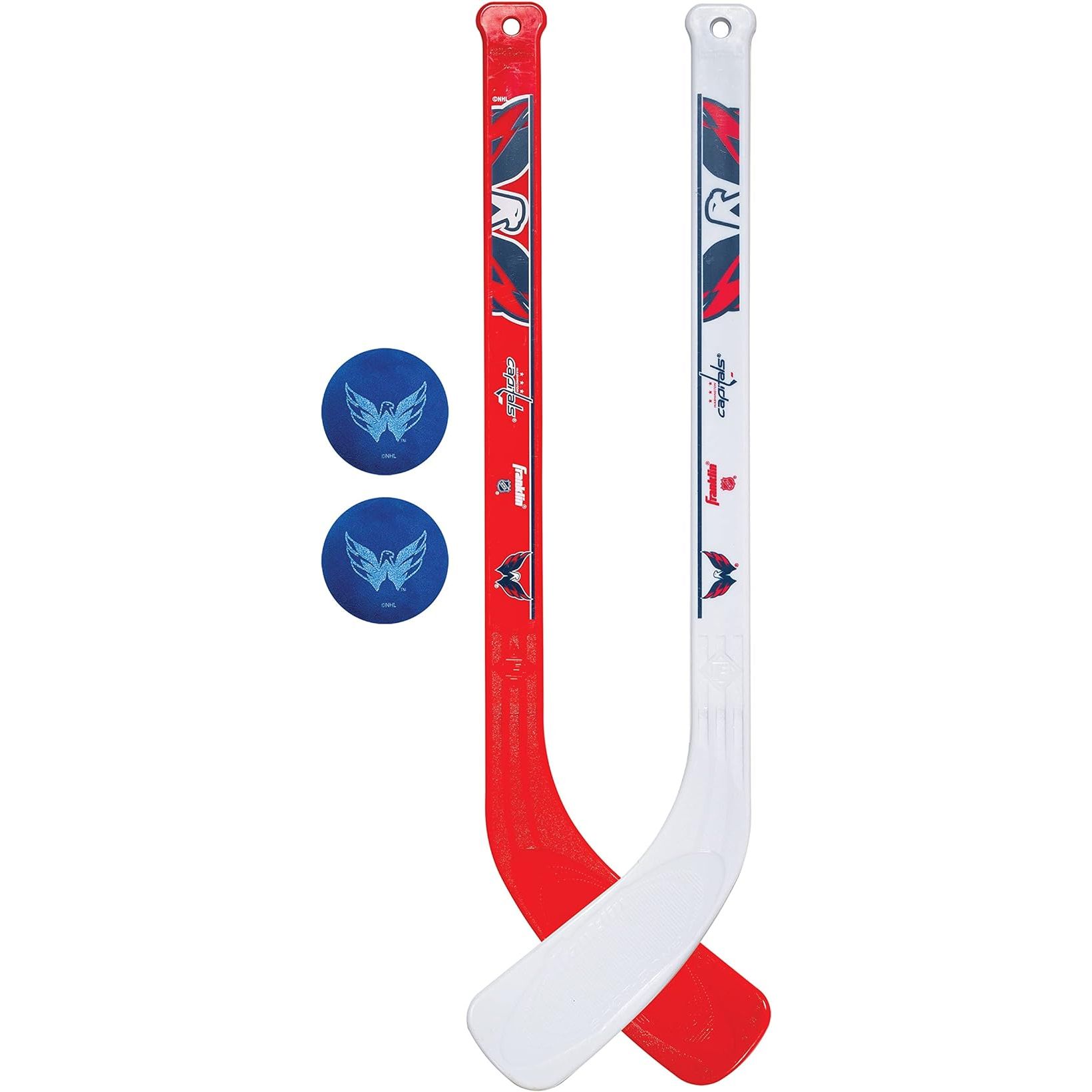 The Franklin Sports NHL Mini Hockey Stick Set is a fun and interactive toy for kids that allows them to play knee hockey with a partner. This set includes two mini hockey sticks and a foam ball, making it easy for kids to play wherever they are. The sticks are designed to resemble official NHL team sticks, adding to the excitement of the game.