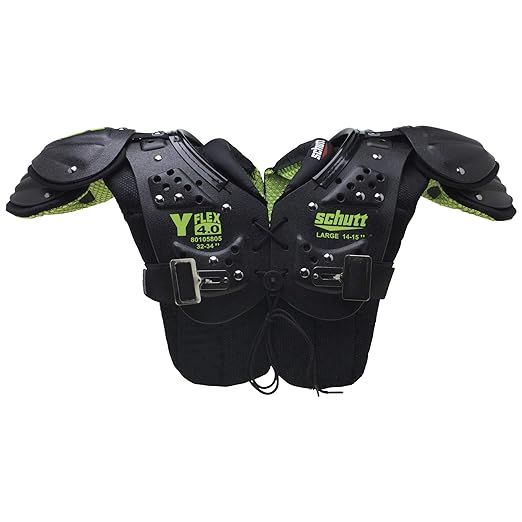 The Schutt Y-Flex 4.0 Shoulder Pads are designed for football players looking for a lightweight and comfortable option. These shoulder pads offer maximum protection without sacrificing mobility on the field. The small size is perfect for youth or smaller players, providing a snug and secure fit.
The black color of the Schutt Y-Flex 4.