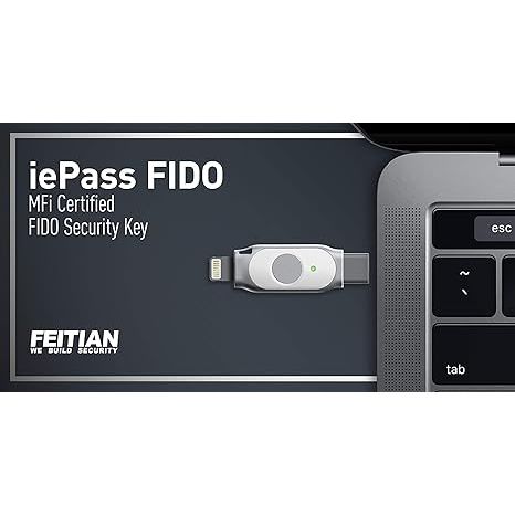 The USB-C/Lightning Security Key is FIDO U2F, FIDO2, and MFi certified, ensuring compatibility with iOS devices and computers with Lightning connectors. It supports desktops, laptops, and mobile devices via USB-C without driver installation, and works with Windows, macOS, and Linux.