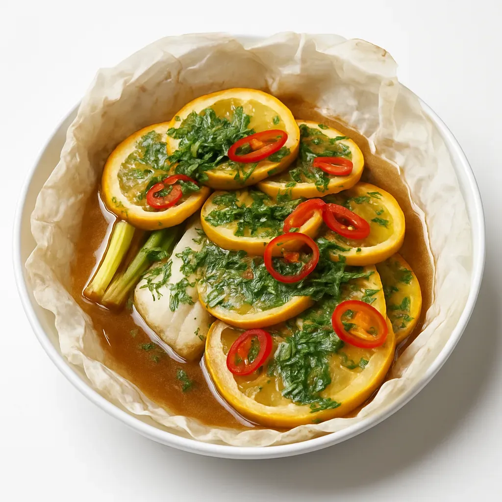 Experience a delightful blend of Icelandic flavors with this elegant haddock dish, steamed in parchment paper with fresh seafood, aromatic herbs, and vibrant citrus.