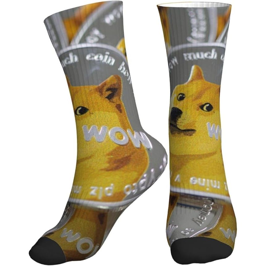 The Unisex Crew Sport Socks featuring a playful Dog-Dogecoin-Shiba-Inu design are a trendy and comfortable option for outdoor recreation activities. Made with a blend of durable and moisture-wicking materials, these socks are designed to keep your feet dry and comfortable during physical activities.