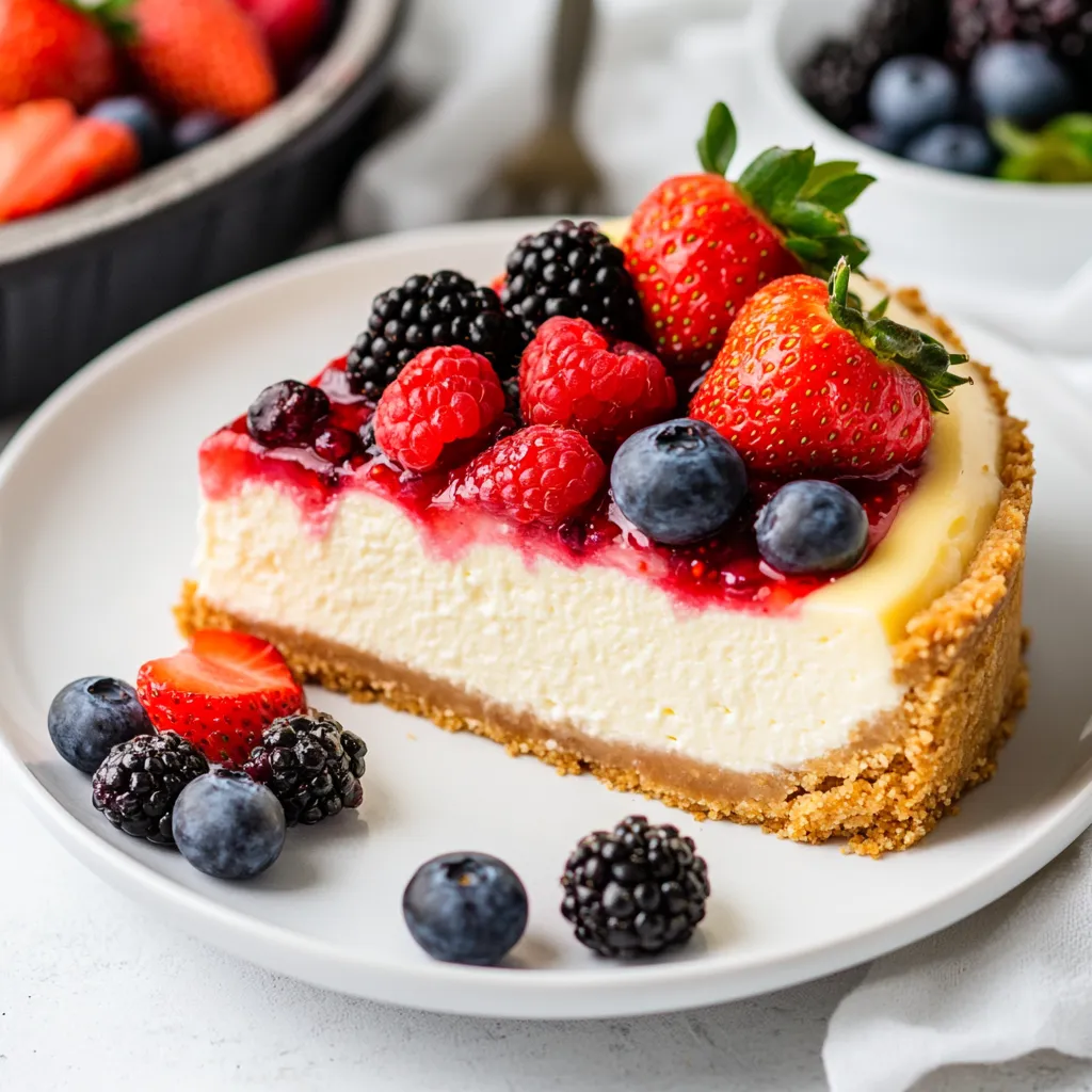 1 Cheesecake with Fresh Berries – Cheesecake topped with berries.