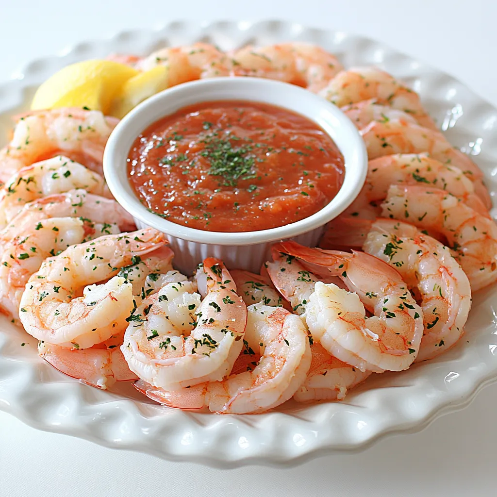 Shrimp Cocktail is a classic appetizer that presents chilled, cooked shrimp accompanied by a zesty cocktail sauce. This dish typically uses succulent large shrimp that are poached in a blend of lemon, garlic, and herbs, which are then cooled in an ice bath to stop the cooking process.