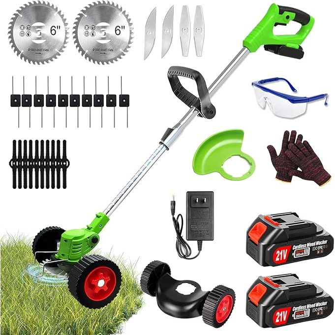 A cordless weed wacker eater battery powered is a convenient and easy-to-use tool for maintaining your lawn and garden. This specific model operates on a 21V electric system and is powered by a rechargeable lithium-ion battery. With a portable design, this tool can be used for trimming, edging, mowing, and brush cutting tasks in your outdoor space.