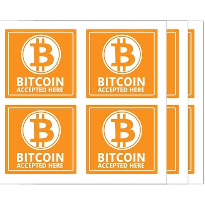 The Top label Bitcoin Accepted Here Stickers Sign is a set of 10 self-adhesive labels designed for shops and businesses looking to accept Bitcoin as a form of payment. Each sticker measures 4 inches in size, making it easily visible to customers and passersby.