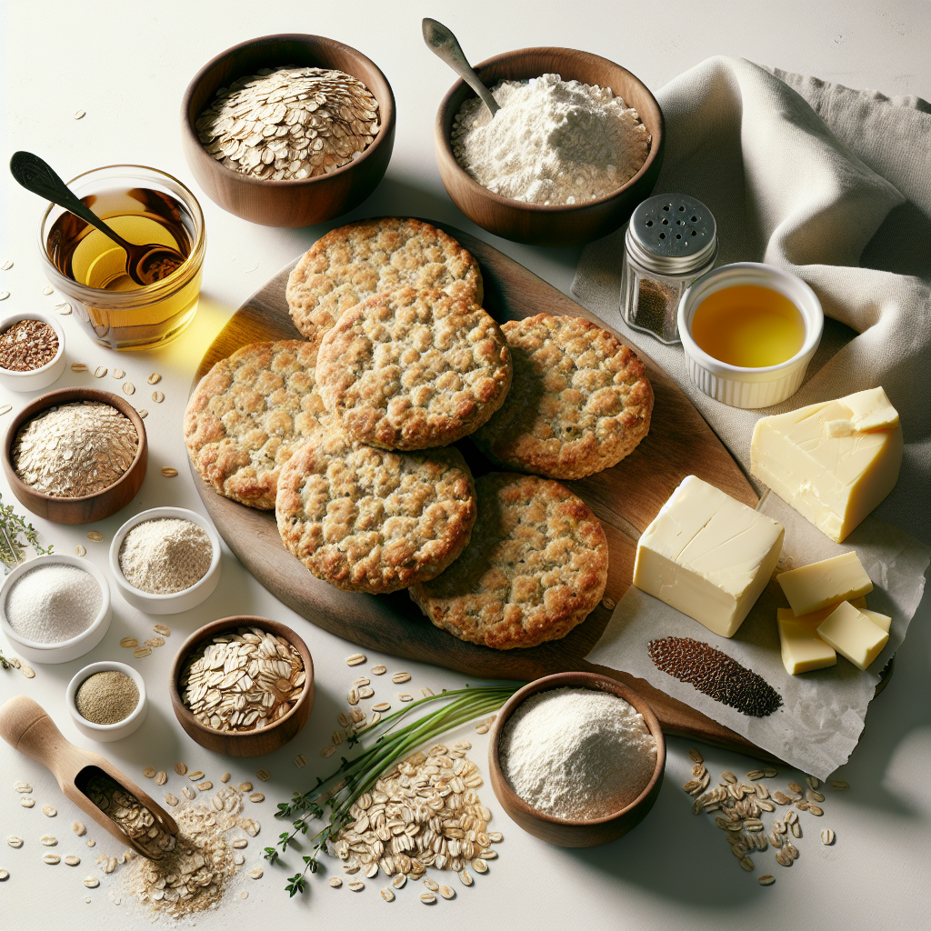 Savory oat biscuits, commonly referred to as oatcakes, are a nutritious and wholesome snack or accompaniment to a meal. Packed with the goodness of whole grain oats, these biscuits provide a crunchy texture and a delightful nutty flavor.