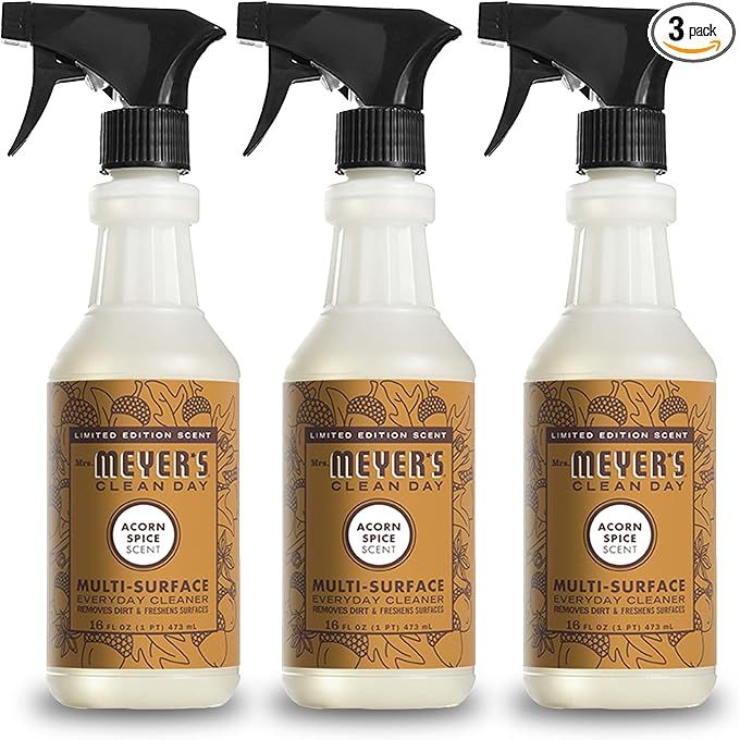 Mrs. Meyer's Clean Day All-Purpose Cleaner Spray in the Limited Edition Acorn Spice scent comes in a pack of three 16 fl. oz bottles, weighing a total of 3.81 pounds. This cleaner is made with plant-derived cleaning ingredients and essential oils, ensuring a powerful and refreshing clean without the use of harsh chemicals.