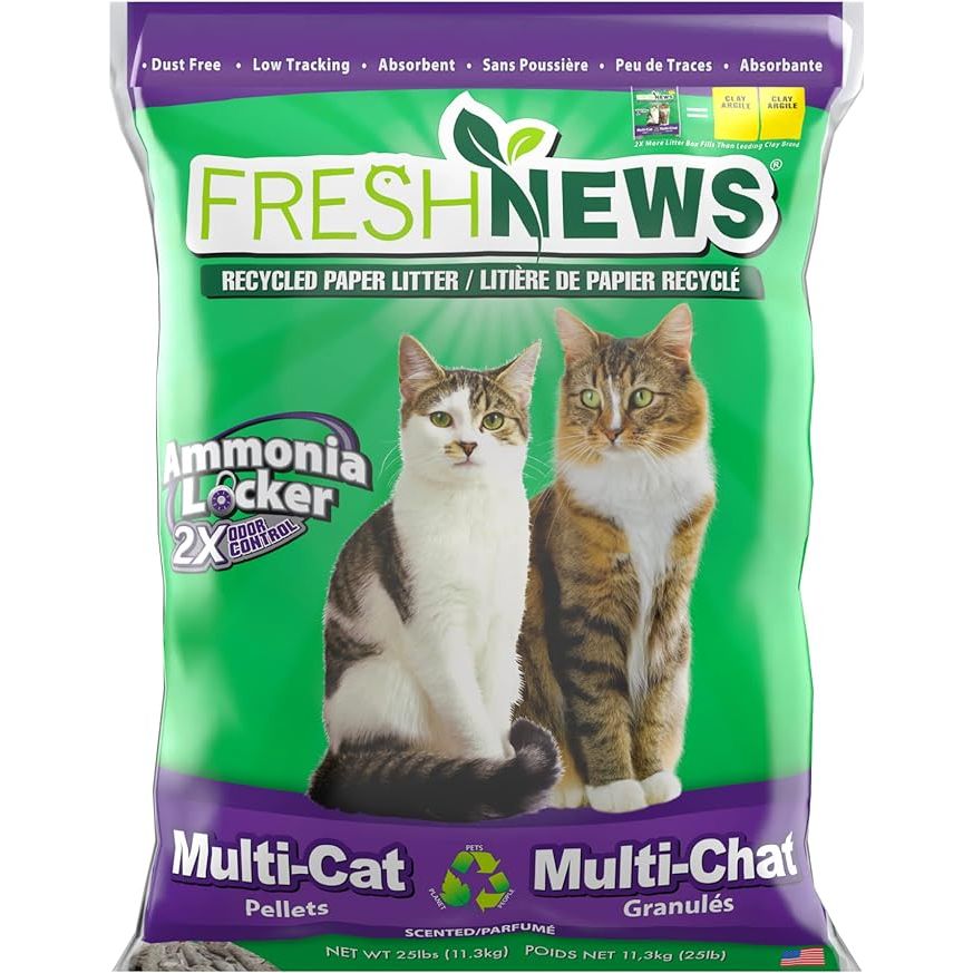 Fresh News Multi-Cat Non Clumping Paper Cat Litter is an eco-friendly alternative to traditional clay-based cat litters. Made from recycled paper, this litter is biodegradable and safe for the environment. The 25-pound bag is specifically designed for multi-cat households, providing long-lasting odor control and absorbency.