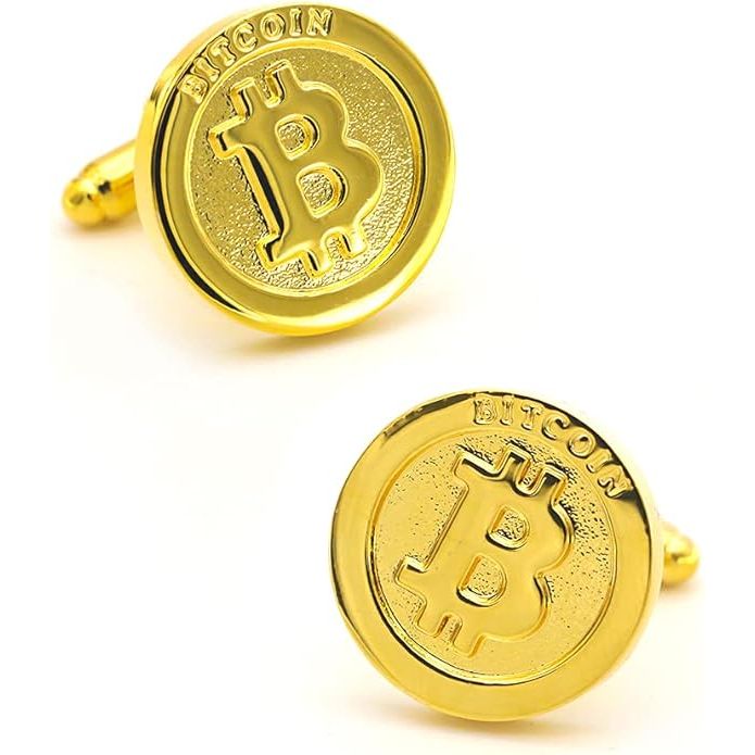 Men's Bitcoin Cuff Links Quality Brass Material Golden Color Coin Design Cufflinks with Gift Box image