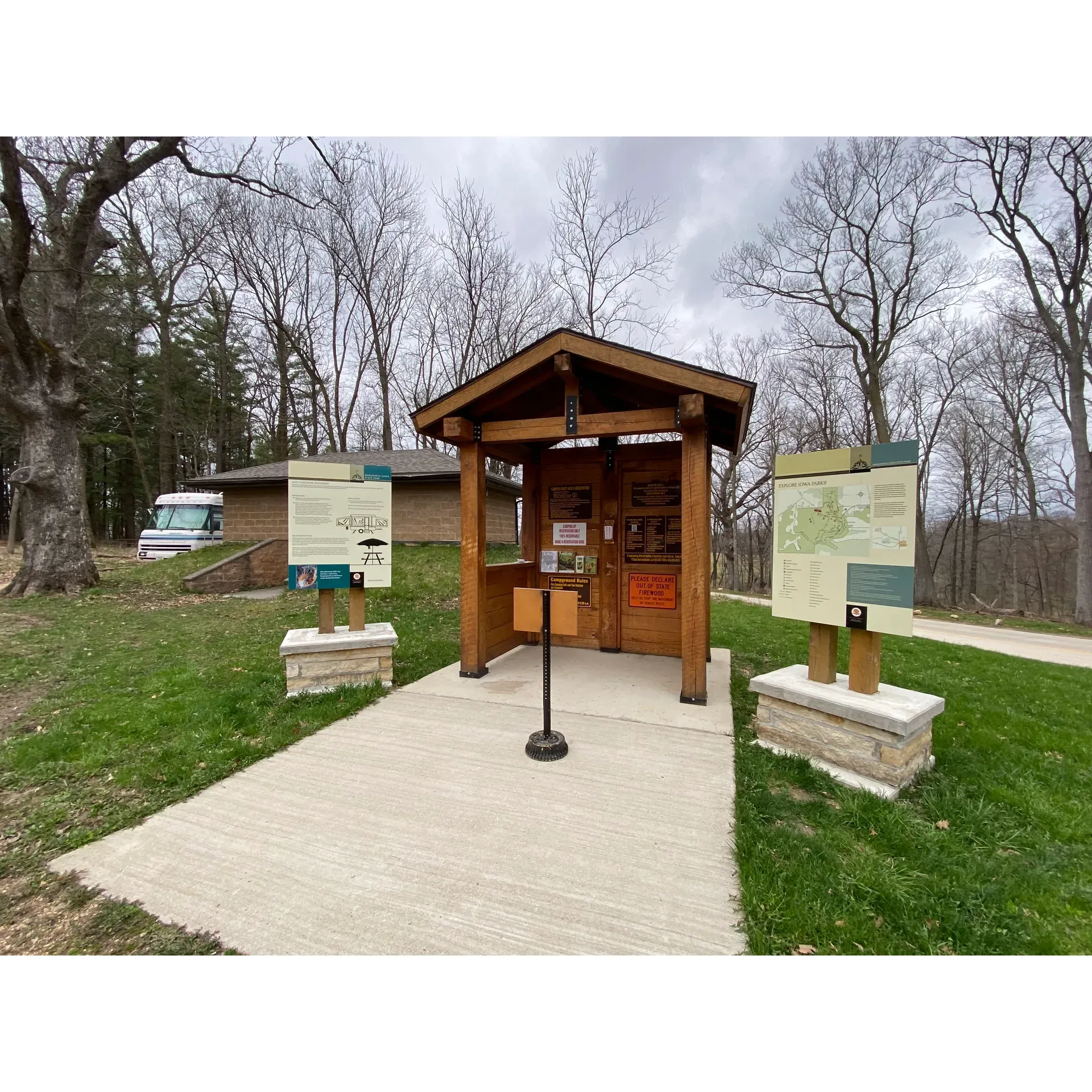 Immerse yourself in the breathtaking beauty of Maquoketa Caves State Park Campground, an exceptional outdoor retreat in the heart of Iowa. Renowned as one of the region's premier destinations, this campground offers an enchanting escape graced with unique landscapes and spectacular geological formations to explore and admire.

The park boasts a compact yet magnificent collection of trails, spanning about 6 miles, each leading adventurers through picturesque scenery and into the awe-inspiring caves – a true highlight for any nature enthusiast. With each step, visitors find opportunities for discovery amidst the geological wonders that are sure to fill an entire day with exploration and excitement. For a safe and enjoyable experience through this natural marvel, sturdy footwear with good grip is recommended due to the slippery terrain.

Camping at Maquoketa Caves State Park is a delightful experience, with well-maintained and level sites that cater to a variety of preferences. Visitors seeking a traditional camping experience will appreciate the tranquil walk-in tent sites. Tucked within the trees, these non-electric, shaded spots provide a sense of privacy and solitude. Meanwhile, those who favor convenience can enjoy the primary campground, where paved roads lead to gravel camp sites and modern amenities are within reach.

The campground is more than just a place to pitch a tent or park an RV; it is a vibrant community where families can gather and create lasting memories. During peak weekends, the lively atmosphere echoes with the sounds of happy children and outdoor enthusiasts making the most of the family-friendly amenities, including a nice playground strategically positioned at the campground entrance. When the crowds dwindle, the serenity of the park shines through, offering a peaceful haven for those who stay beyond the bustling holiday weekends.

The spirit of camaraderie continues with the availability of a 'free will donation' wood area, demonstrating the welcoming nature and generosity that is emblematic of this community-centric destination. And for your convenience, a dump and water fill station is also available to ensure a comfortable and hassle-free stay.

Known for its reasonable fees, Maquoketa Caves State Park Campground presents an opportunity to enjoy the beauty of Iowa's natural treasures without breaking the bank. Each campsite feels roomy and is designed to accommodate both relaxation and the joy of outdoor living.

Whether you are captivated by the subterranean allure of the caves or are simply seeking a serene spot under the Iowa sky, the Maquoketa Caves State Park Campground presents a charming getaway, perfectly suited for adventurers and nature lovers alike. Embrace the enchantment of this beautiful campground as you connect with the great outdoors and create cherishable moments. Description by ChatGPT.