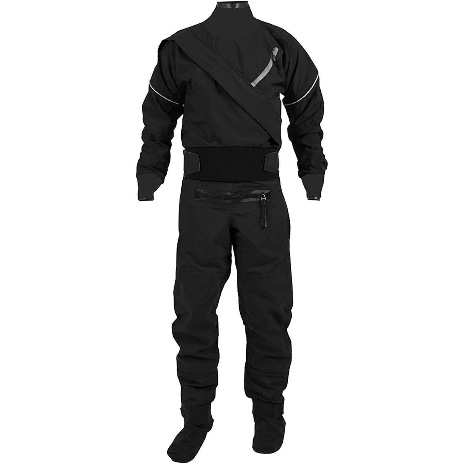 A drysuit is a full-body waterproof suit designed to keep the wearer dry in wet or cold conditions, typically used for sailing, paddling, kayaking, and other water sports. The Men's Front Zipper Sailing Standard Nylon Paddling Drysuit is a popular choice for its reliable waterproof construction and comfortable fit.