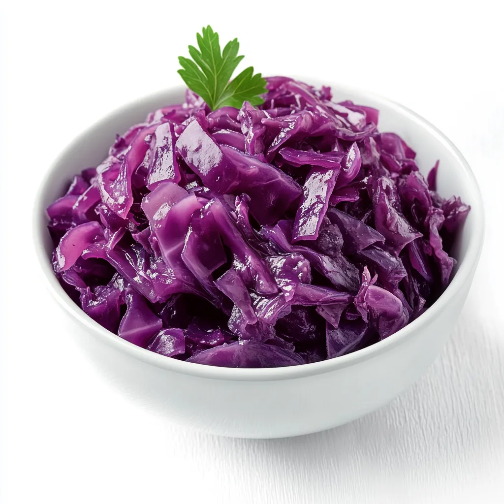 Rotkraut, also known as 'sweet and sour red cabbage,' is a traditional German side dish perfect for accompanying hearty meat dishes like pork or duck. The cabbage is finely sliced and slow-cooked with tangy apple slices, vinegar, sugar, and a blend of warm spices like cloves, bay leaves, and juniper berries.