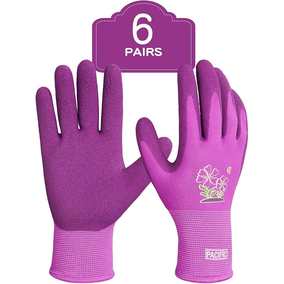 The PACIFIC 6 Pairs Gardening Gloves for women are durable and versatile gloves designed specifically for yard work and gardening tasks. These gloves are made with a rubber coating that provides excellent grip and protection while working with plants, soil, and other outdoor elements.