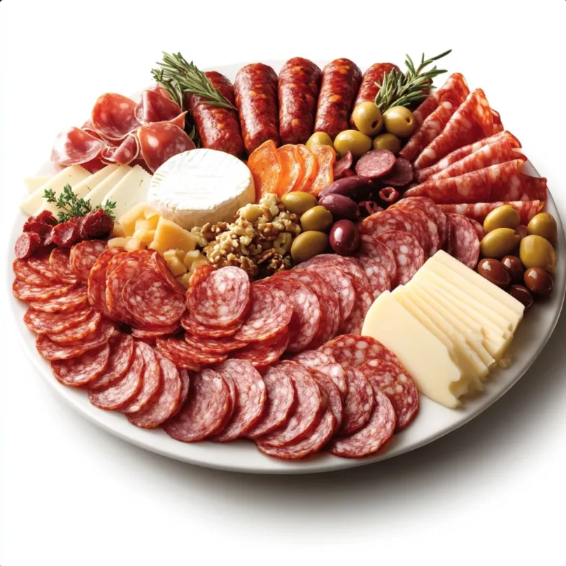 A Summer Sausage Platter is an exquisite assortment of sliced meats, cheeses, and accompaniments that come together to create a perfect appetizer or snack for any gathering. This dish features a variety of cured sausages such as salami and pepperoni, sliced thinly and arranged on a platter.