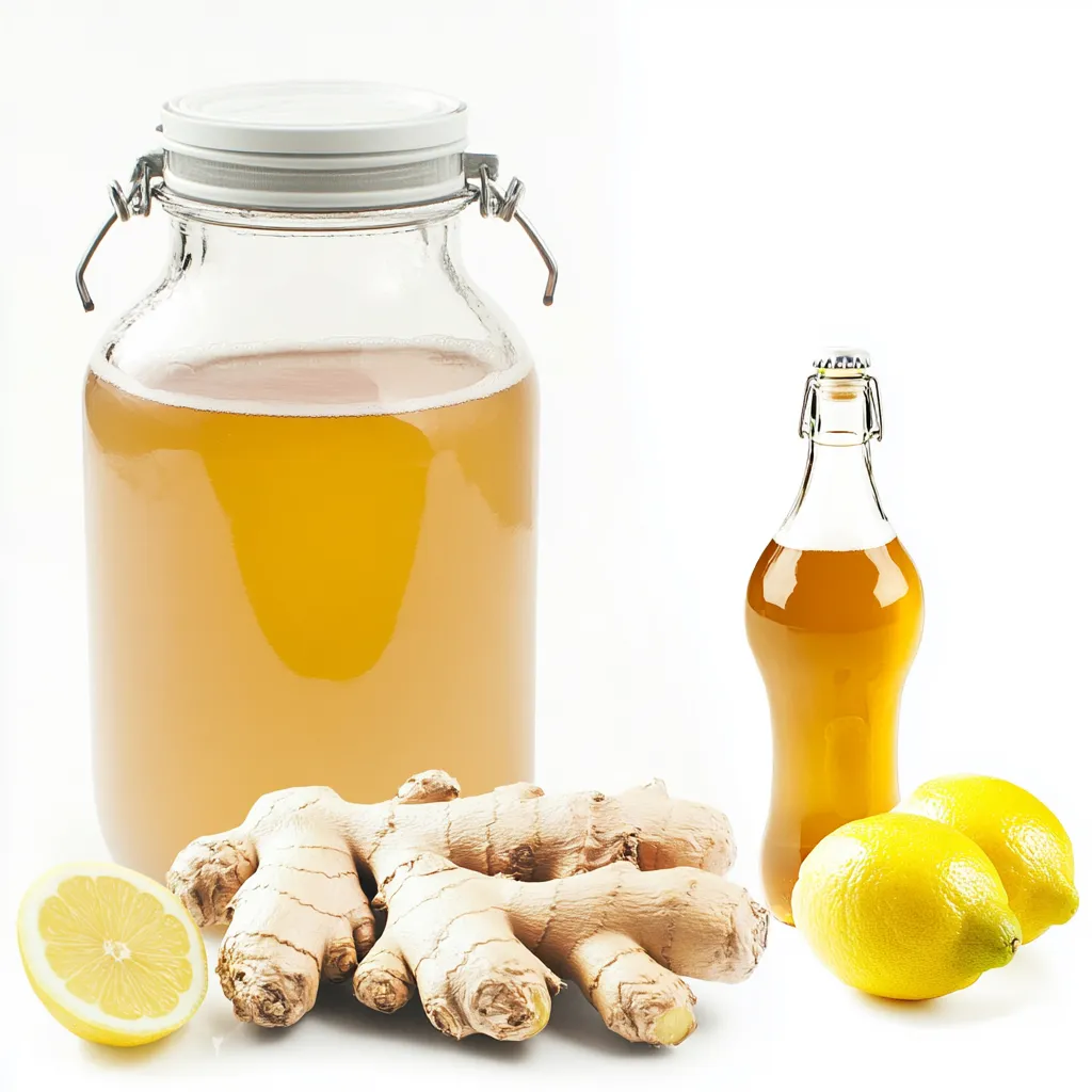 Ginger Beer, also known as Ingwerbier in German, is a refreshing, effervescent beverage with a spicy kick from the ginger. This homemade version uses fresh ginger root, combined with sugar, lemon juice, and water, which is then fermented with a bit of yeast to achieve its characteristic fizziness. The drink is non-alcoholic, although it can be converted into a cocktail mixer if desired. The process begins with creating a ginger 'bug' or culture that will carbonate the drink. After fermenting for a few days, it's bottled to increase carbonation, then refrigerated. Serve cold with a slice of lemon or lime for a reviving, bubbly treat.