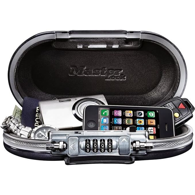 The Master Lock Portable Small Lock Box is a compact and secure way to store your valuables while on the go. It features a durable metal construction and a set-your-own combination lock for customizable security. The safe is ideal for keeping small items such as keys, cash, and jewelry secure while traveling or at home.