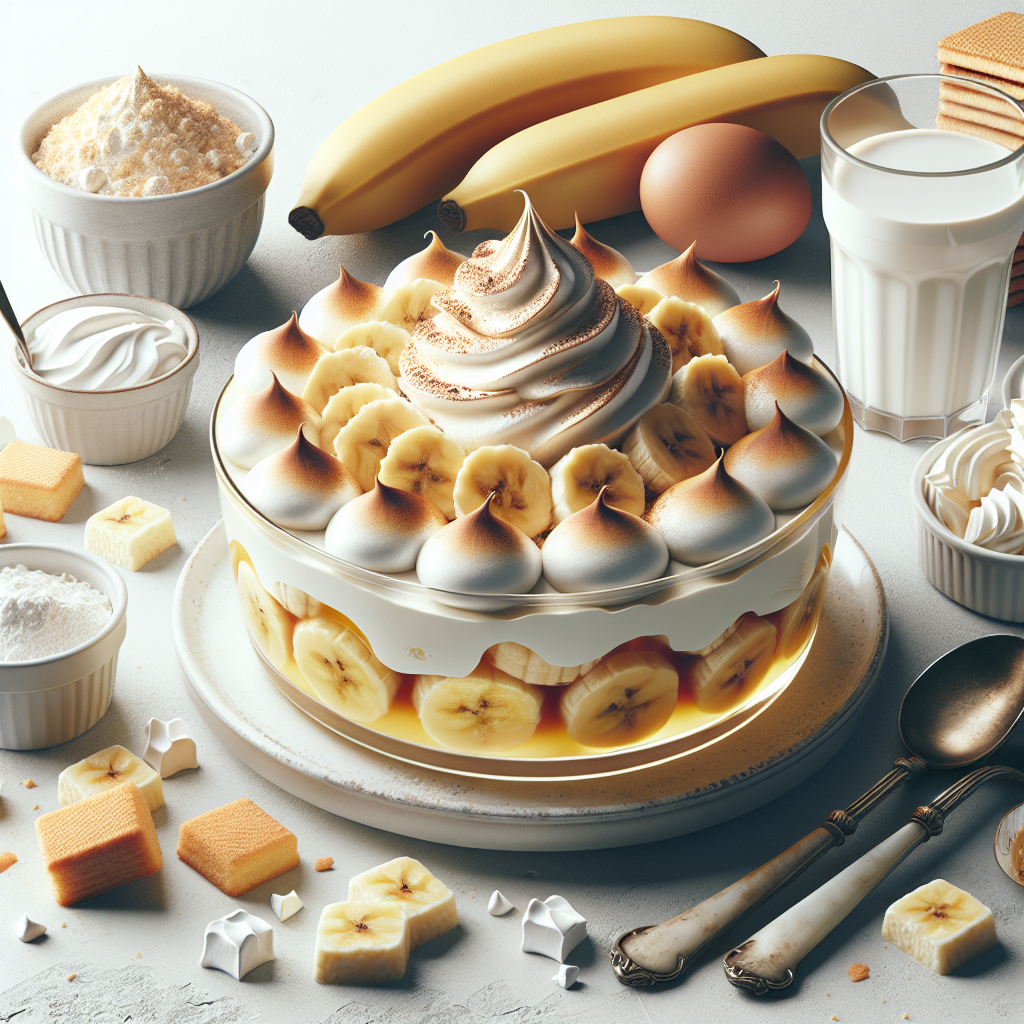 Mama's Banana Pudding is a classic Southern dessert that features layers of sweet vanilla custard, ripe bananas, and fluffy whipped cream topped with golden-brown toasted meringue or crumbled vanilla wafers. This comforting and creamy treat is a staple at family gatherings and is revered for its delightful mix of textures and flavors.