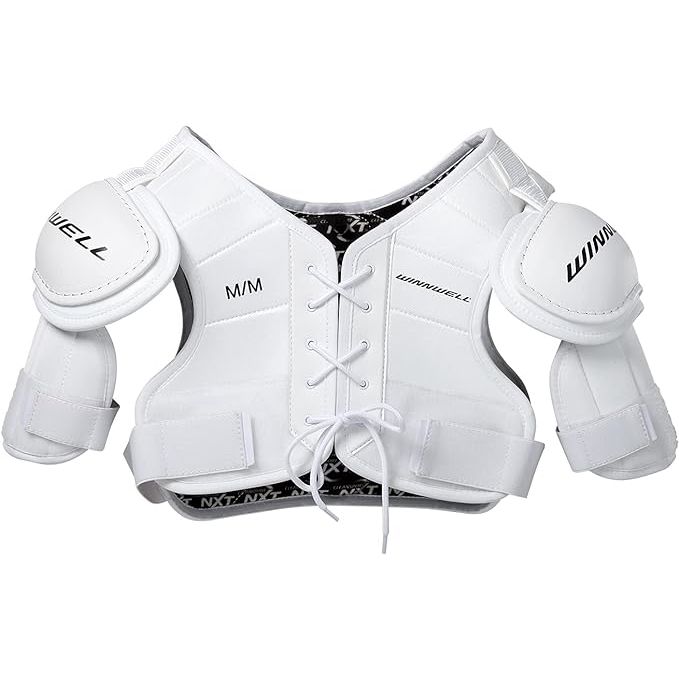 The Winnwell Sternum & Spine Protection hockey shoulder pads offer heavy-duty foam and PE inserts to safeguard the sternum and spine, ensuring maximum protection on the ice. Despite its superior protection capabilities, these shoulder pads are engineered to be comfortable and non-bulky so you can maneuver easily during gameplay.